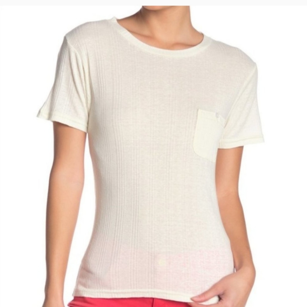 CURRENT/ELLIOTT The Heather Pocket Tee in cream In L and XL